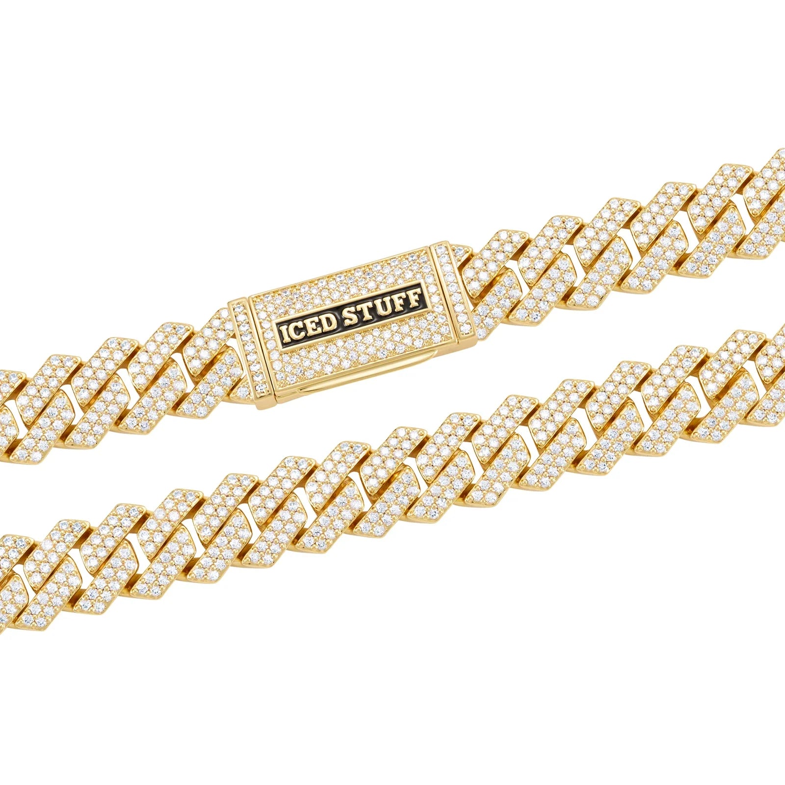 Premium Diamond Prong Cuban Link Chain 12mm Gold