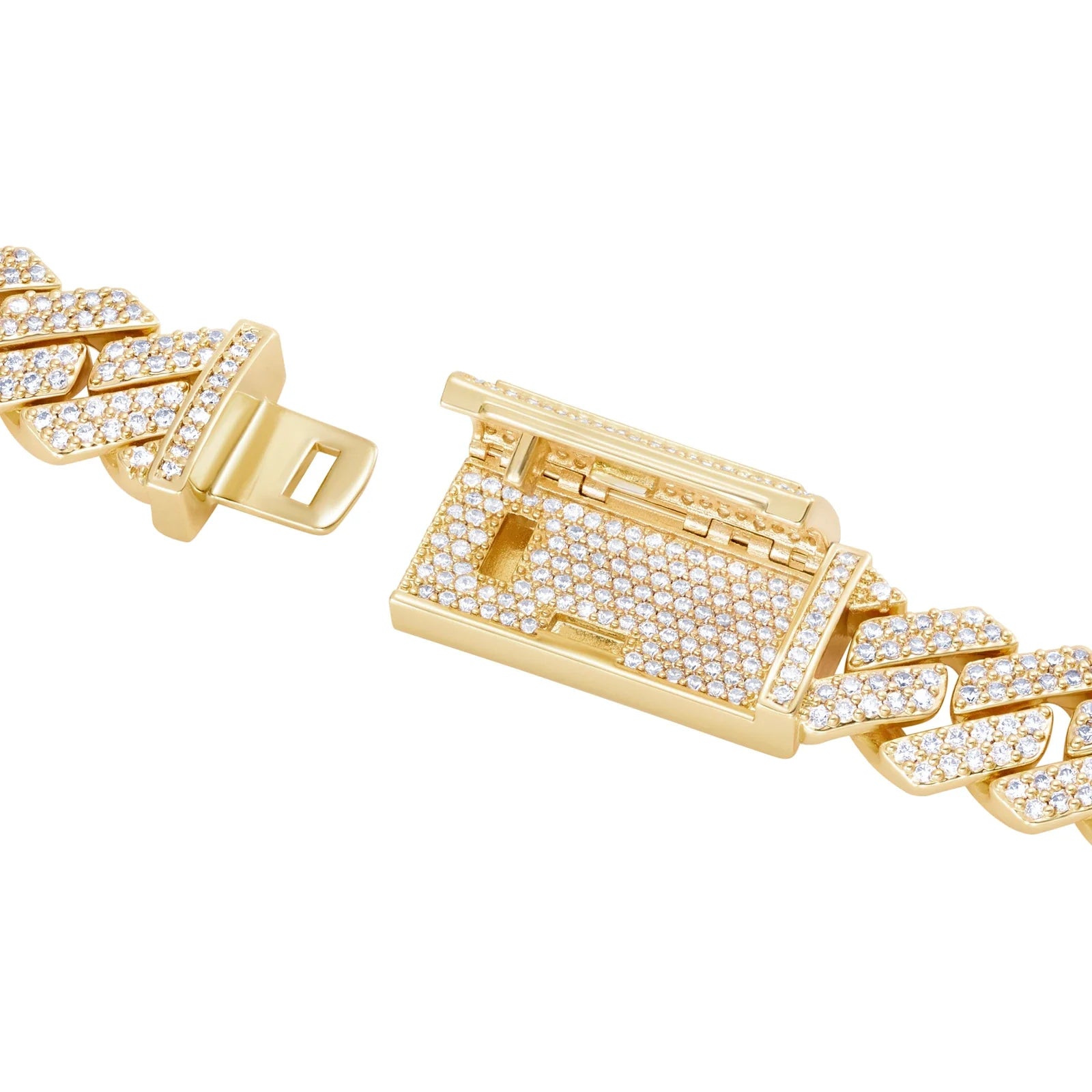 Premium Diamond Prong Cuban Link Chain 12mm Gold