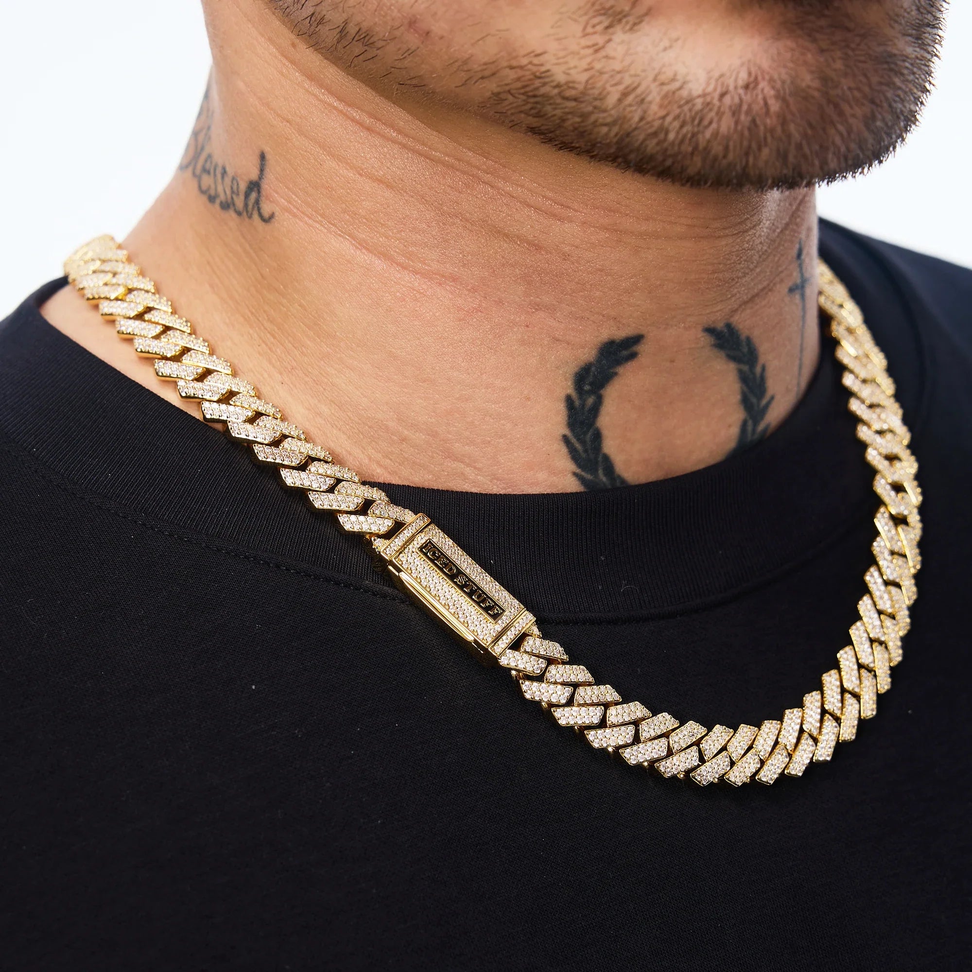 Premium Diamond Prong Cuban Link Chain 12mm Gold