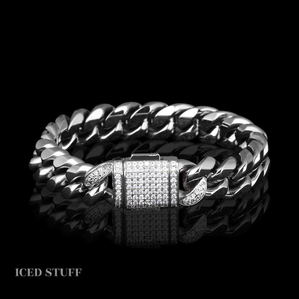 DIAMOND CLASP CUBAN LINK 12MM BIAŁE ZŁOTO - ICED STUFF COM