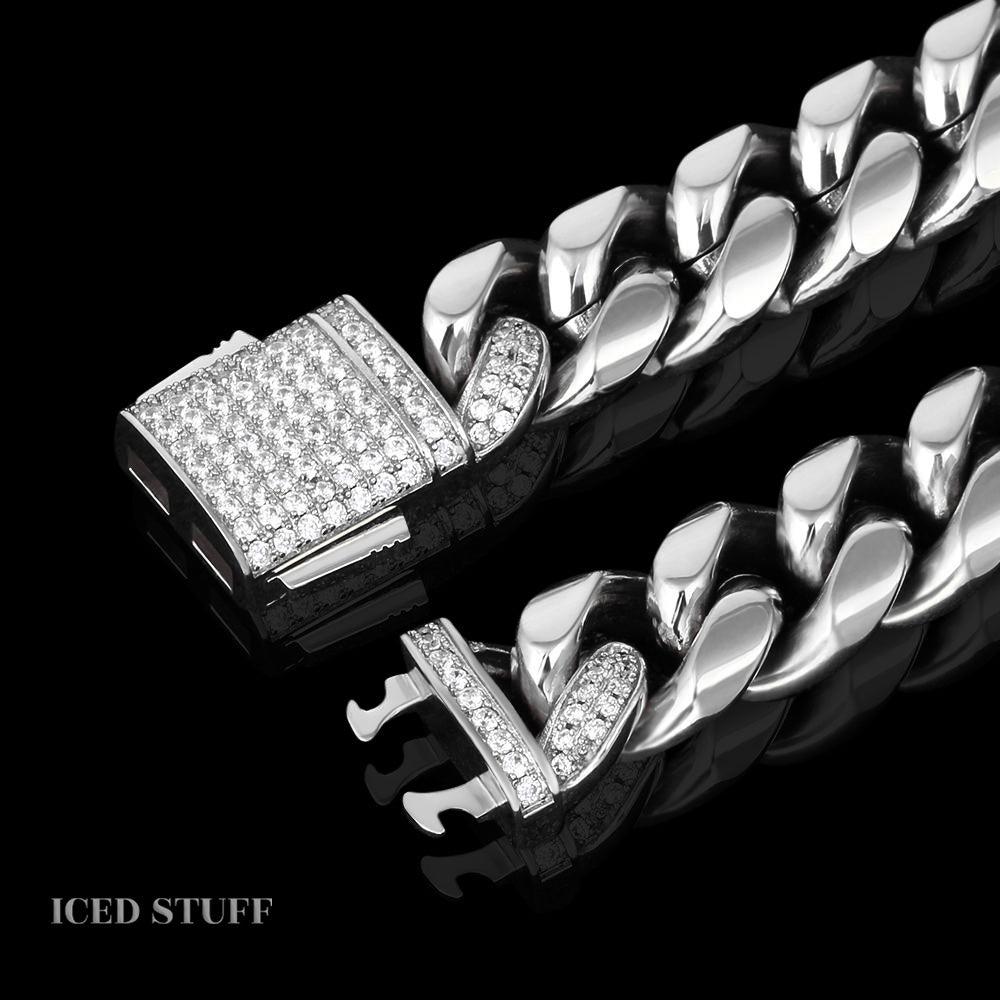 DIAMOND CLASP CUBAN LINK 12MM BIAŁE ZŁOTO - ICED STUFF COM