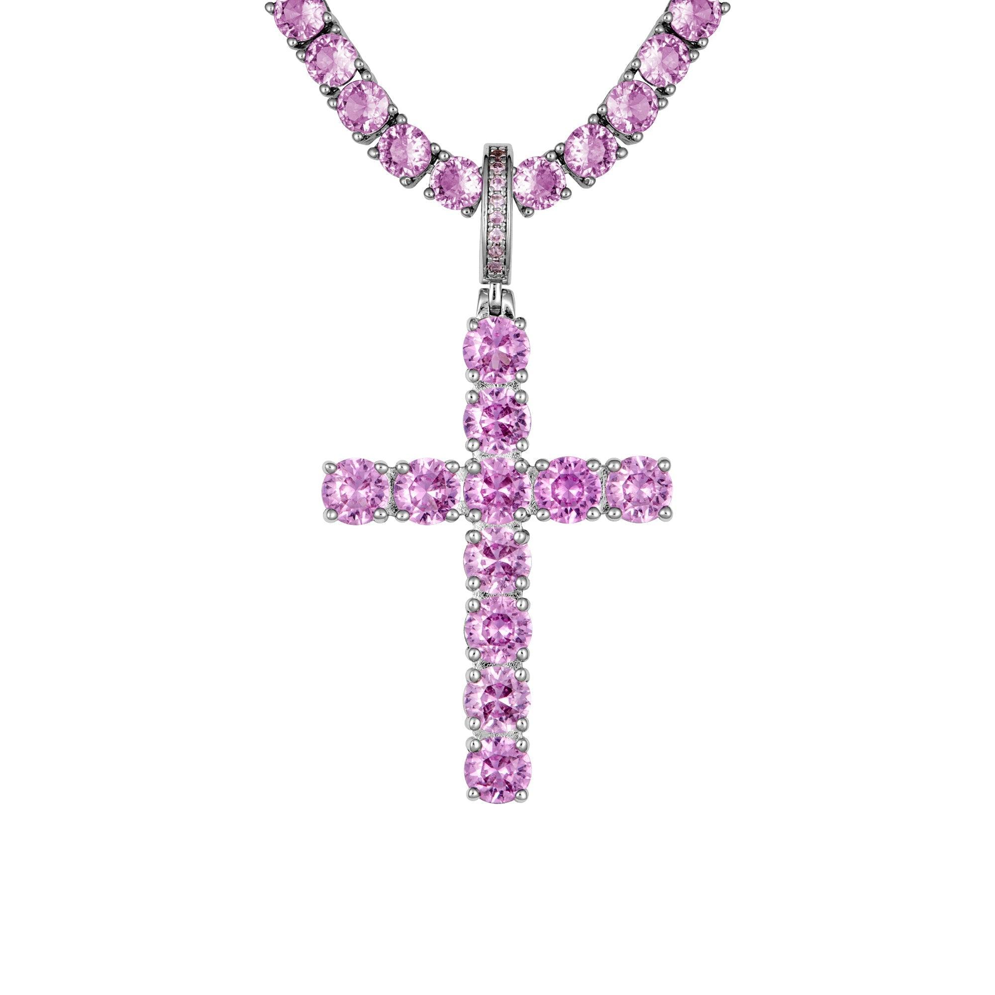 Pink Diamond Cross White Gold - ICED STUFF COM