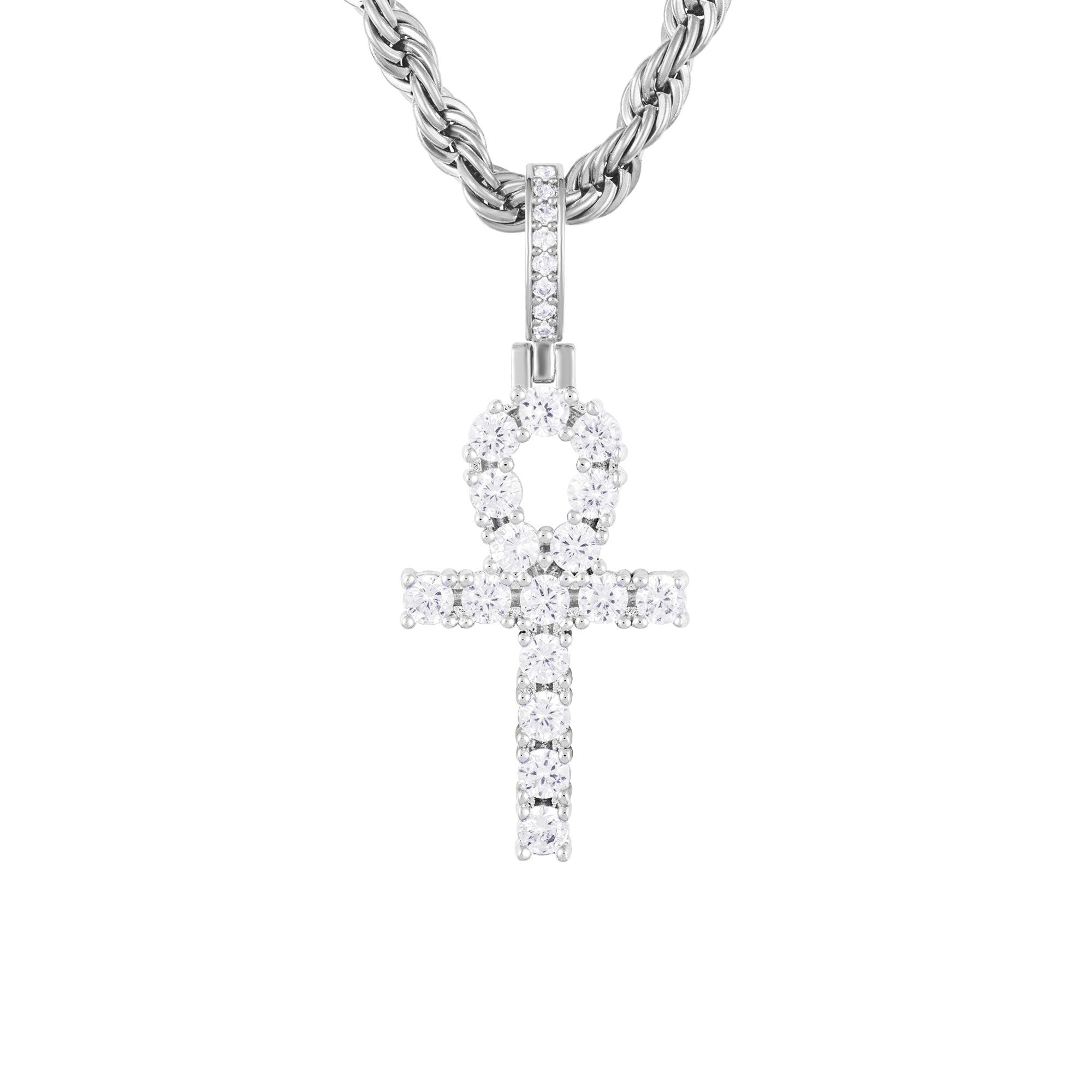 Micro Ankh Cross White Gold - ICED STUFF COM