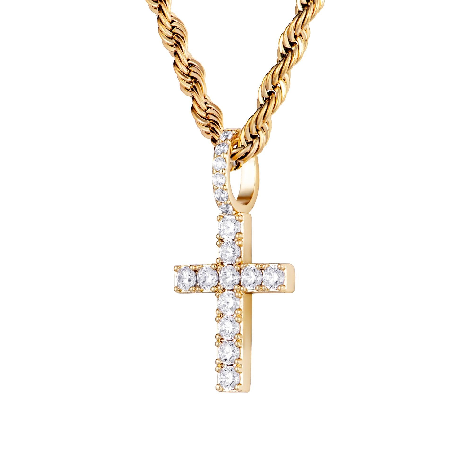 Micro Diamond Cross Gold - ICED STUFF COM